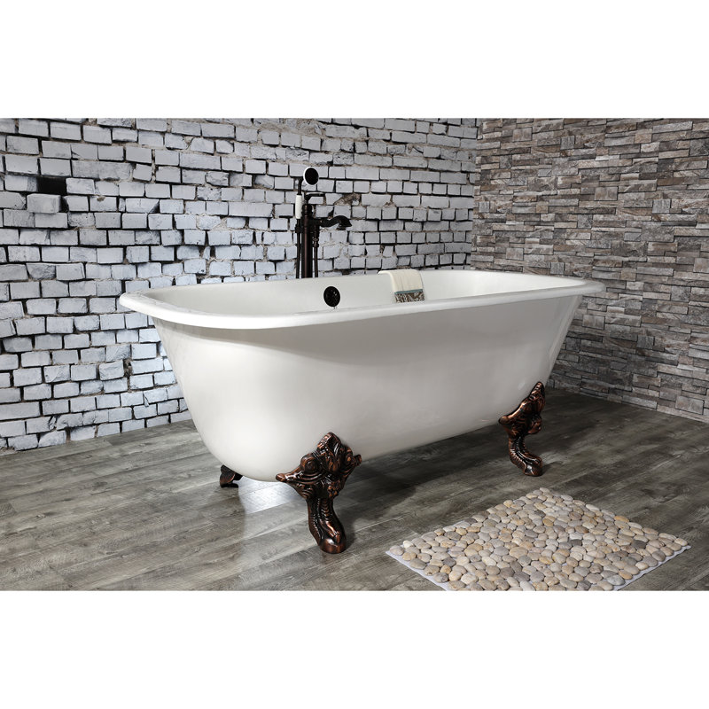 Kingston Brass Aqua Eden 67-Inch Cast Iron Rectangular Double Ended Clawfoot Tub (No Faucet Drillings), Oil Rubbed Bronze