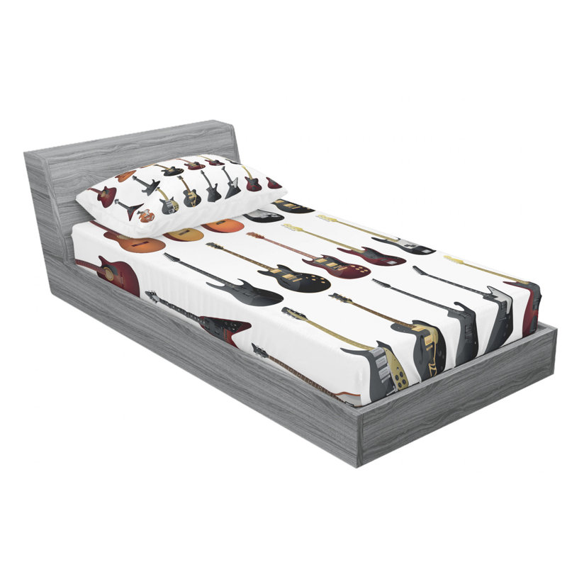 Twin White Microfiber Guitar Print Sheet Set