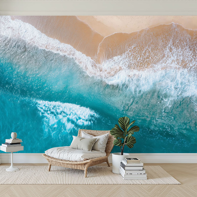 Papier peint adhésif auto-adhésif moderne l 96 "x H 69" pour chambre à coucher Vagues de l'océan vue de dessus naturel