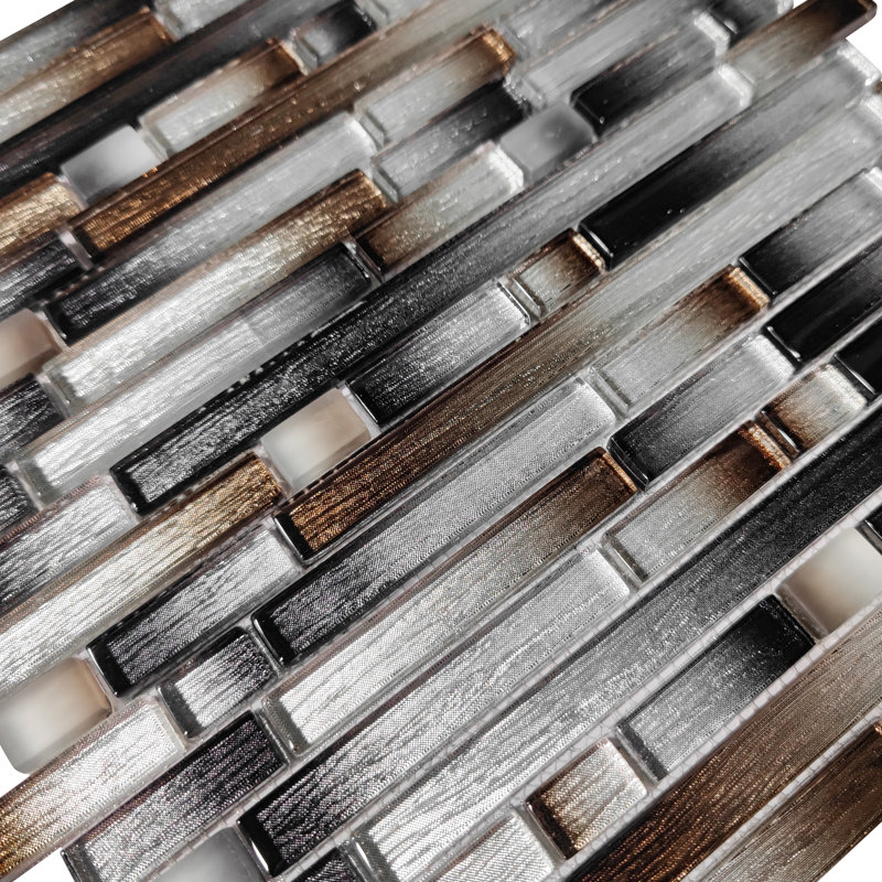 Kirshe Random Sized Glass Linear Mosaic Wall Tile, Silver