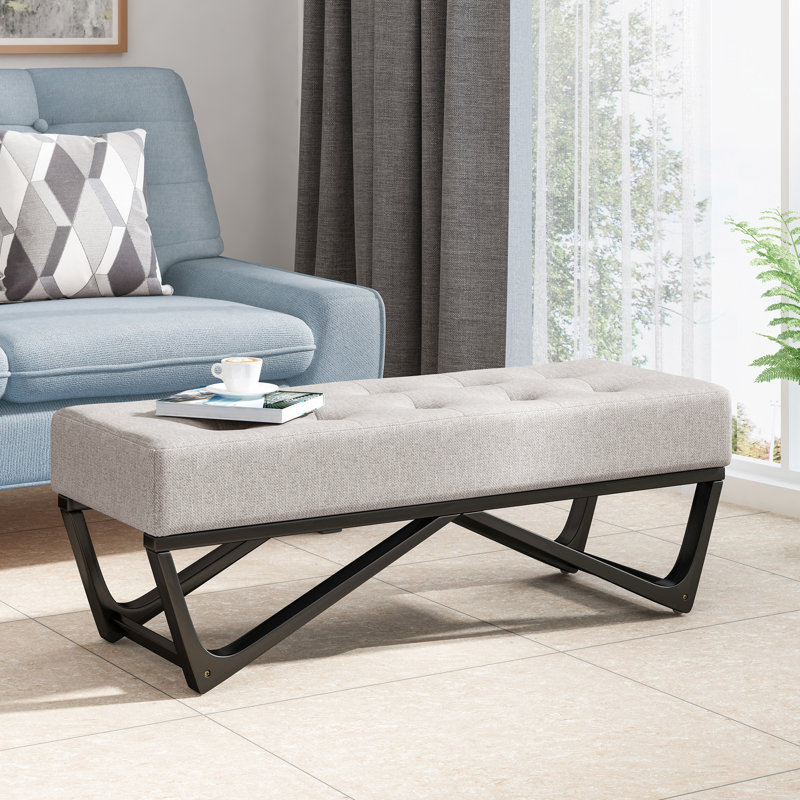 Cadre moderne de style contemporain gris avec courbes gracieuses et piqûres gaufrées à boutons, l 47,32 po x P 17,58 po
