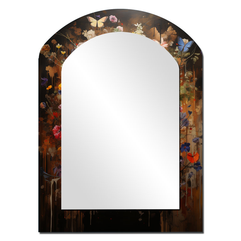 Urban Flora Street Art Botanicals - Pop Art Asymmetrical Decorative Mirror, Glam Arch Wall Mirror, Printed Metal Art