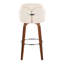 Tabouret de bar à hauteur fixe en bois de noyer et similicuir brun clair avec repose-pieds rond chromé - ensemble de 2-380747977