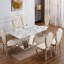 Grande table de salle à manger en faux marbre avec base en acier inoxydable et assemblage facile