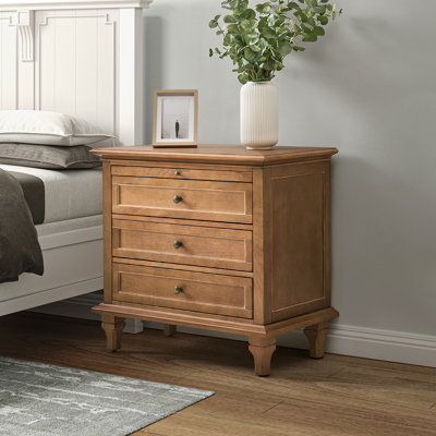 Victoria 28.37''W 3-Drawer Nightstand with Charging Station and Pull-out Shelf