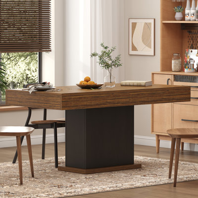 Dining Table with 2 Drawers, Modern Farmhouse Rectangular Kitchen Table for 6, Long Dining Room Tables with Led Strip for Kitchen Living Room (Black&