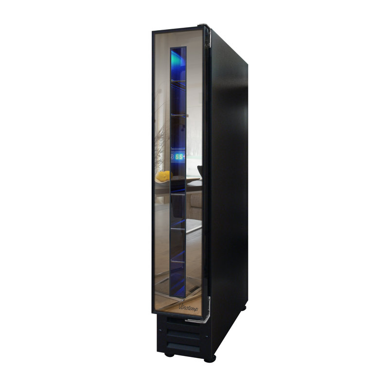 Sleek 7-Bottle Freestanding Mirror Wine Cooler with Interior LED Lighting