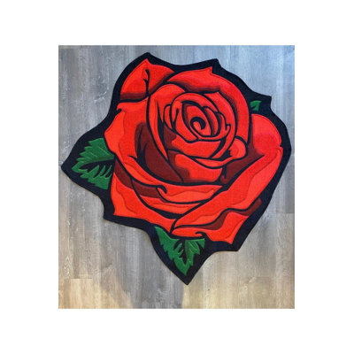 Rose-Shaped Black And Red Modern Rug