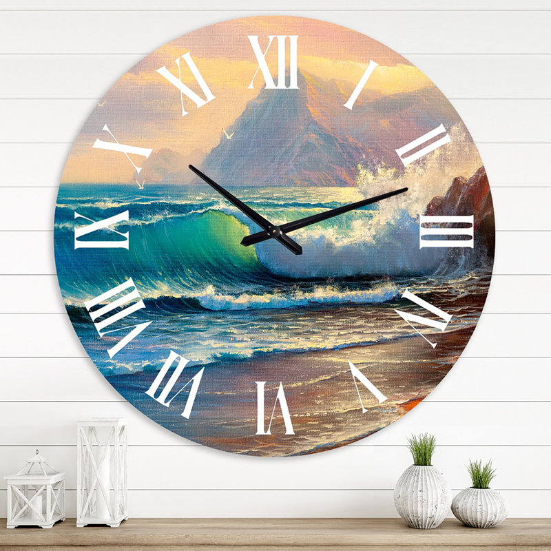 Horloge murale nautique et côtière Morning Sunlight On The Sea Waves III, Moyenne
