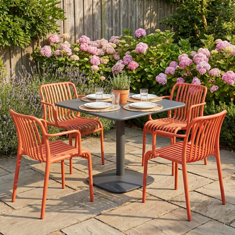 4 - Person Steel Dining Set, Grey, Red