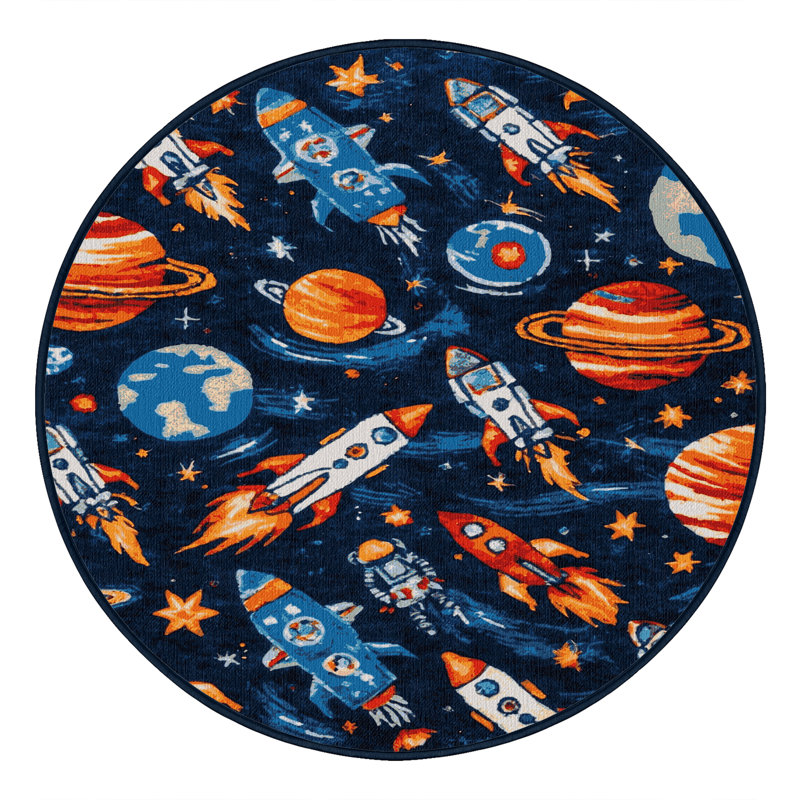 Tapis bleu lavable à la machine, Rond 4 pi