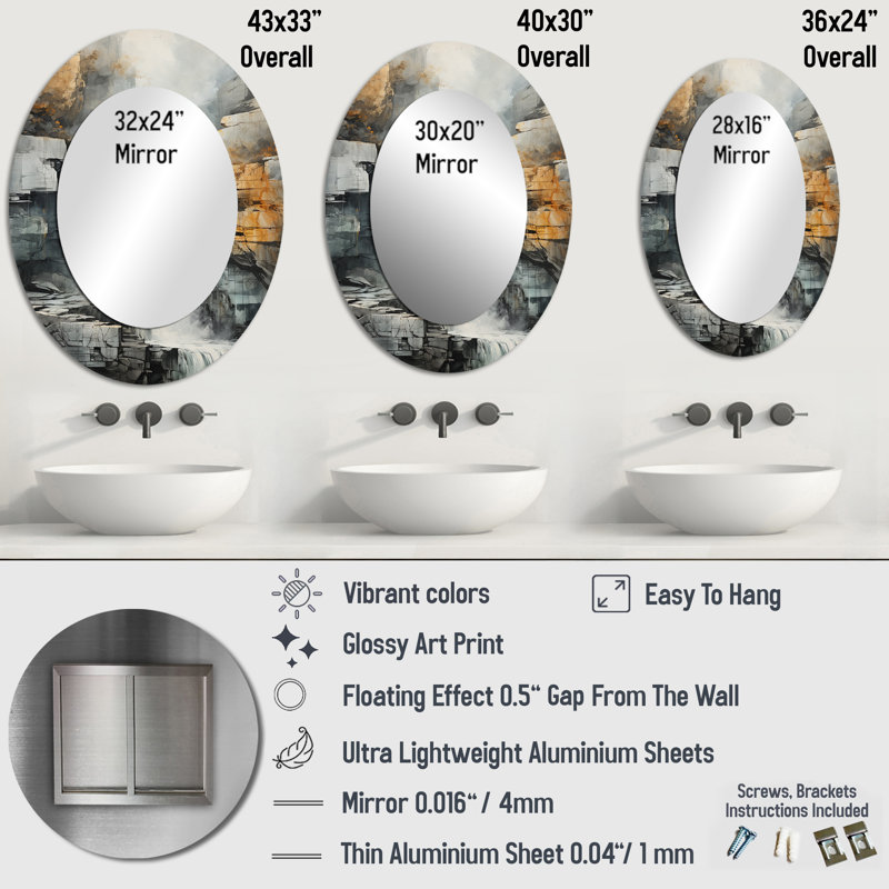 Miroir mural ovale Waterfall Cliff Adventure, H 36 po x l 24 po