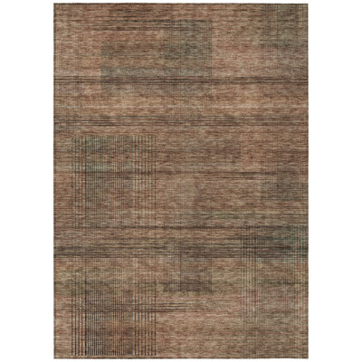 10' X 14' Orange Copper And Brown Striped Washable Indoor Outdoor Area Rug