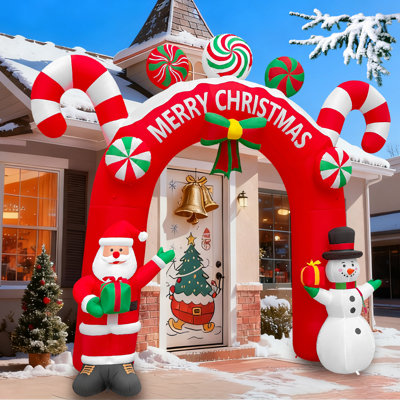 Arche de Noël gonflable avec lumières DEL 10,8 pi avec père Noël et bonhomme de neige sur les côtés