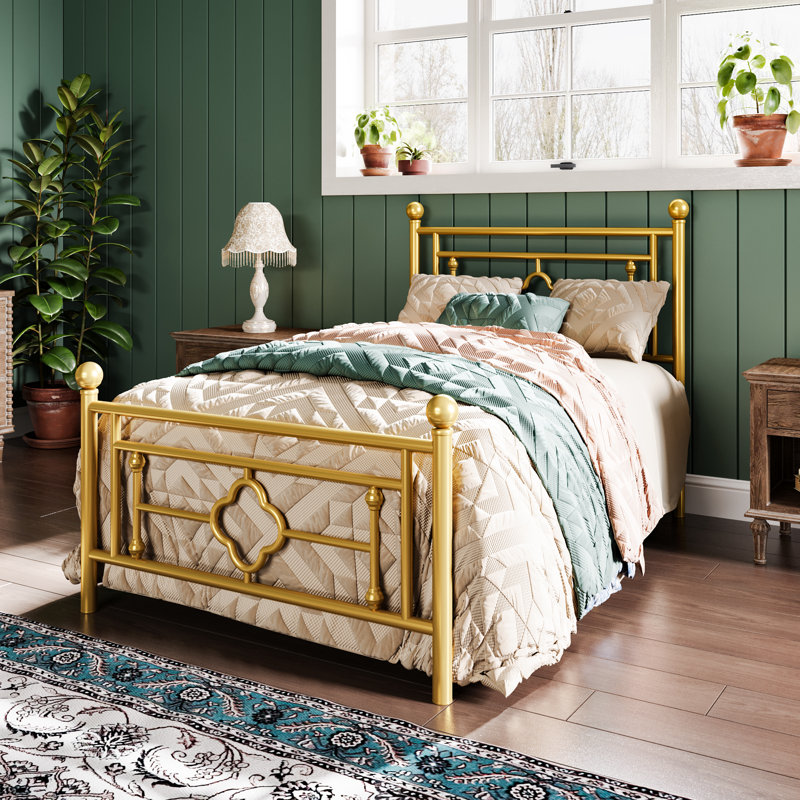 Erberto Platform Bed, Twin, Gold