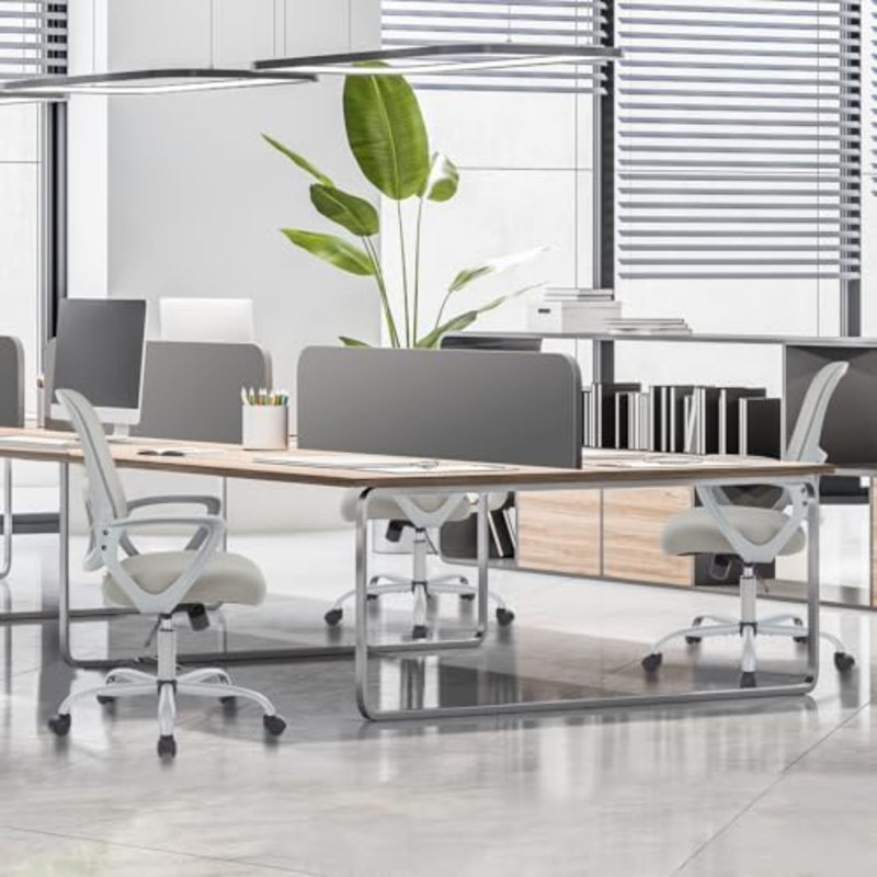 Fauteuil de direction de bureau à domicile, fauteuil ergonomique pivotant à dossier moyen en maille avec soutien lombaire confortable, accoudoirs confortables pour chambre à coucher, bureau, étudiant