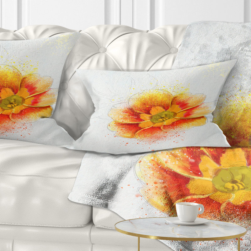 Magnifique fleur jaune à l'aquarelle - coussin décoratif imprimé floral, 12 po x 20 po, Rectangle