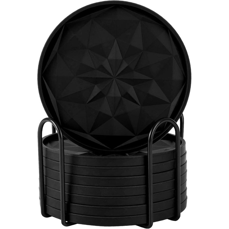 Ensemble de 8 sous-verres avec support, sous-verres, ensemble de sous-verres en coton tissé, Noir
