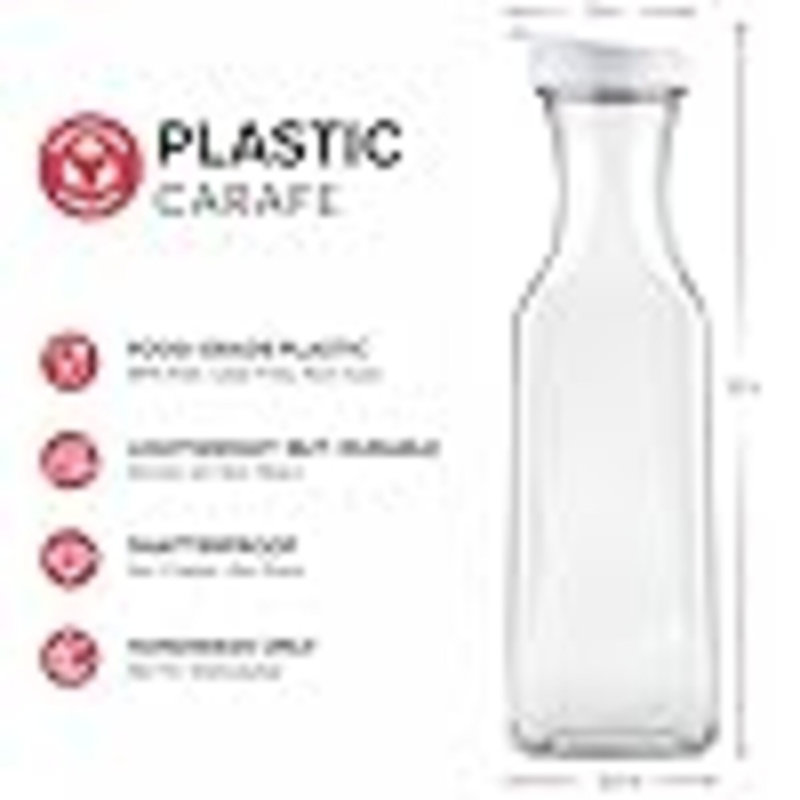 [50 oz - paquet de 4] Carafe en plastique avec couvercle, base carrée de grande capacité - pichet transparent avec couvercle rabattable, bec à jus facile à verser avec couvercles, lavage à la main seulement - parfait pour le bar Mimosa