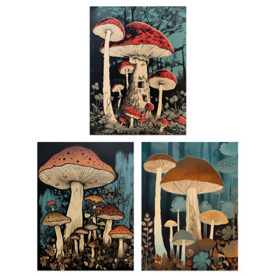 Cep Mushrooms Fungi Forest Floor Earthy Botanical - 3 Piece No Frame Print Set