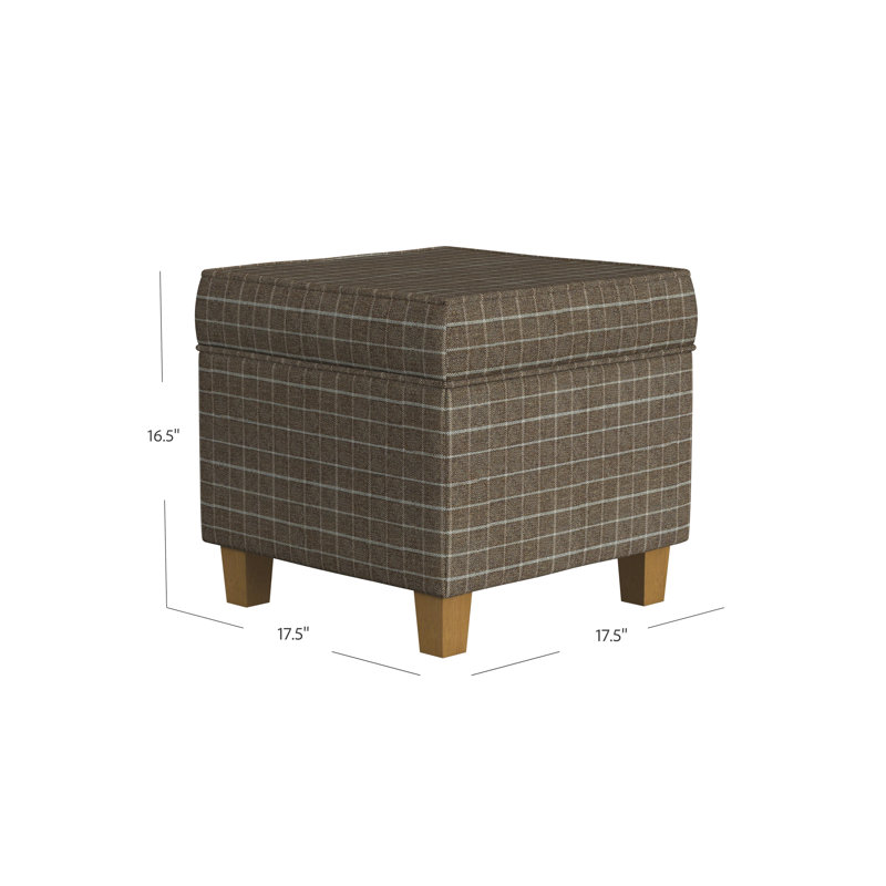Asha 17.5" Square Storage Ottoman, Brown Window Pane Fabric
