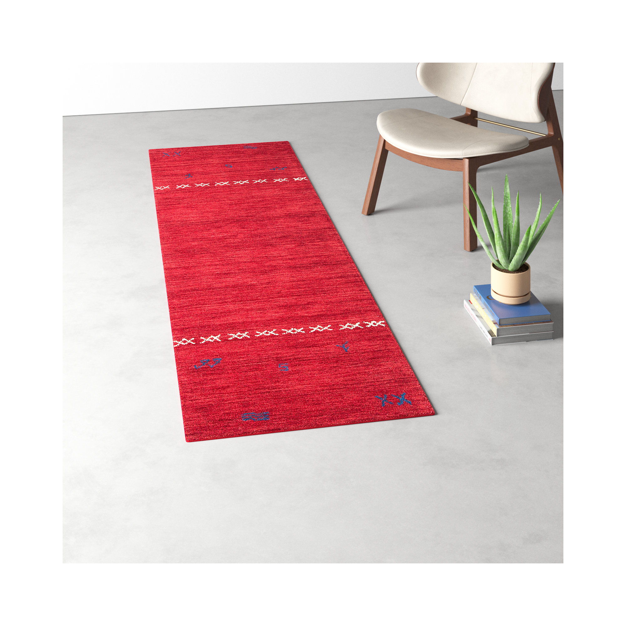 Santiago Handmade Wool Red Rug, Runner 2'3" x 8'