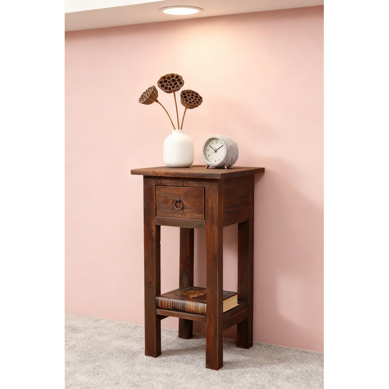  End Table With Drawer And Shelf, Farmhouse Cottage Style Small Side Table For Living Room Or Bedroom, Fully Assembled Solid Wood Accent Table