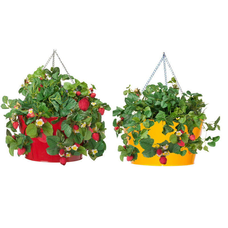 Luola Handmade Metal Hanging Planter, Red/Saffron, 2