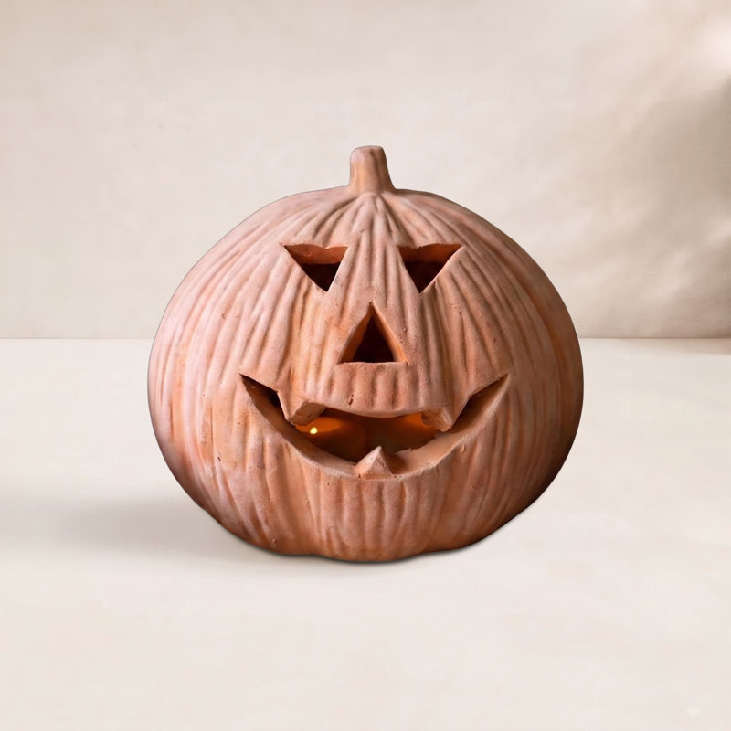 Kalalou Decorative Terracotta Jack-O-Lantern 9.5" H