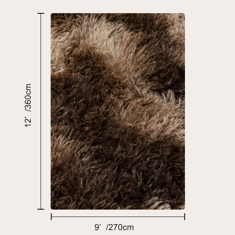 Shag Area Rugs for Living Room, 9x12 ft Soft Fluffy Rugs for Bedroom, Nursery, Kids Room Home Decor, Tie-Dyed Brown