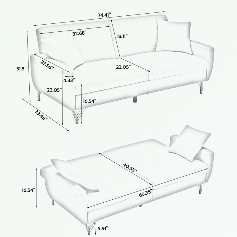  Bertan Upholstered Convertible Sofa, White Foam