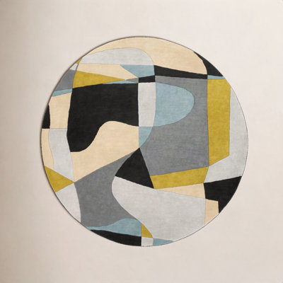 Gaye Gray Khaki Teal Hand-Tufted Geometric Rug