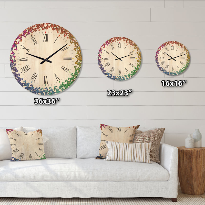Horloge murale arc-en-ciel papillon Origami, Moyen
