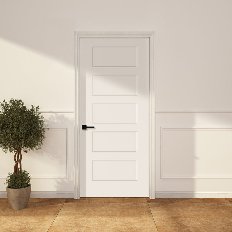 JUBEST 36 x 80 po, lisse, apprêté blanc, panneau de porte intérieure moulé à 5 panneaux, âme creuse, composite, 5 panneaux.