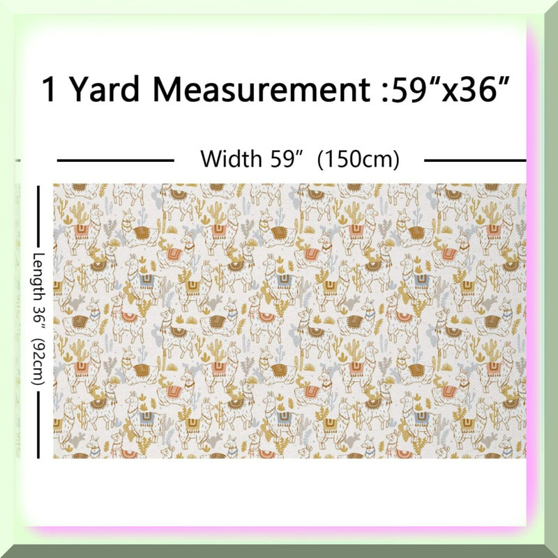 Whimsical Alpaca and Cactus Fabric 1 Yard