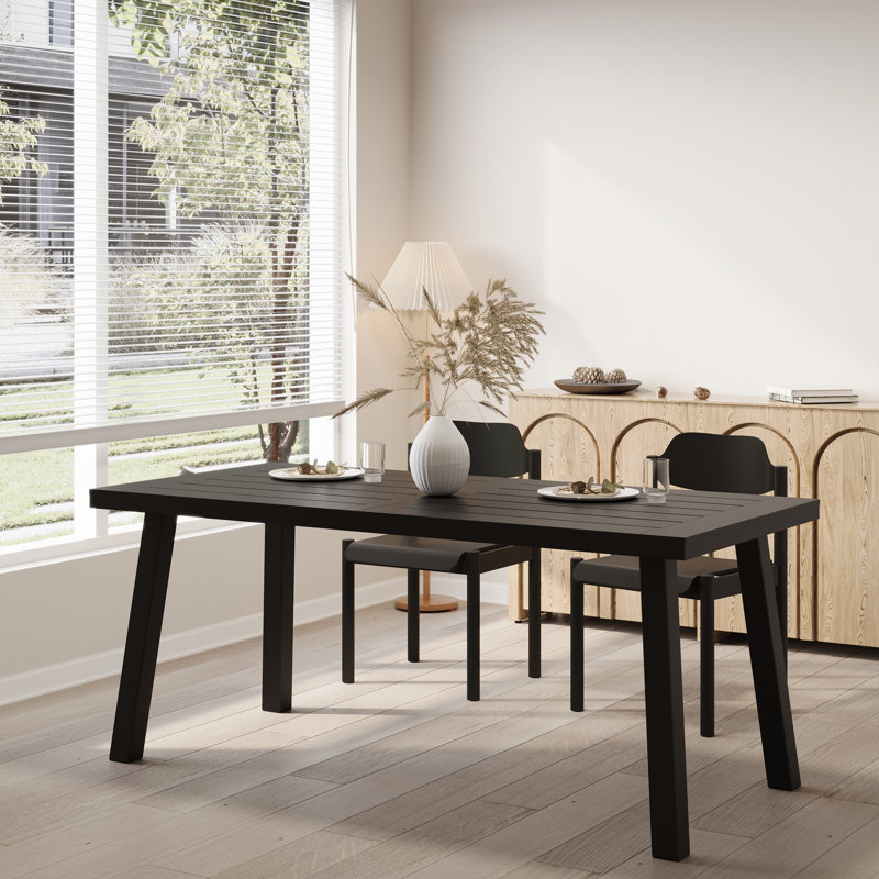 Grider Solid Wood Dining Table, Modern Industrial Dining Table, Patio Table, Black
