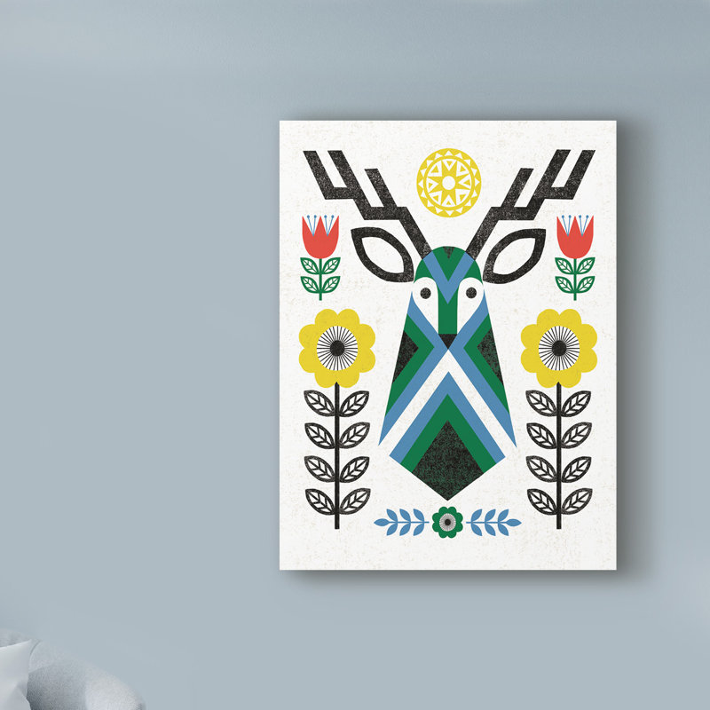 Art sur toile «Folk Lodge Deer II» par Katorina, H 24 po x l 18 po x P 2 po