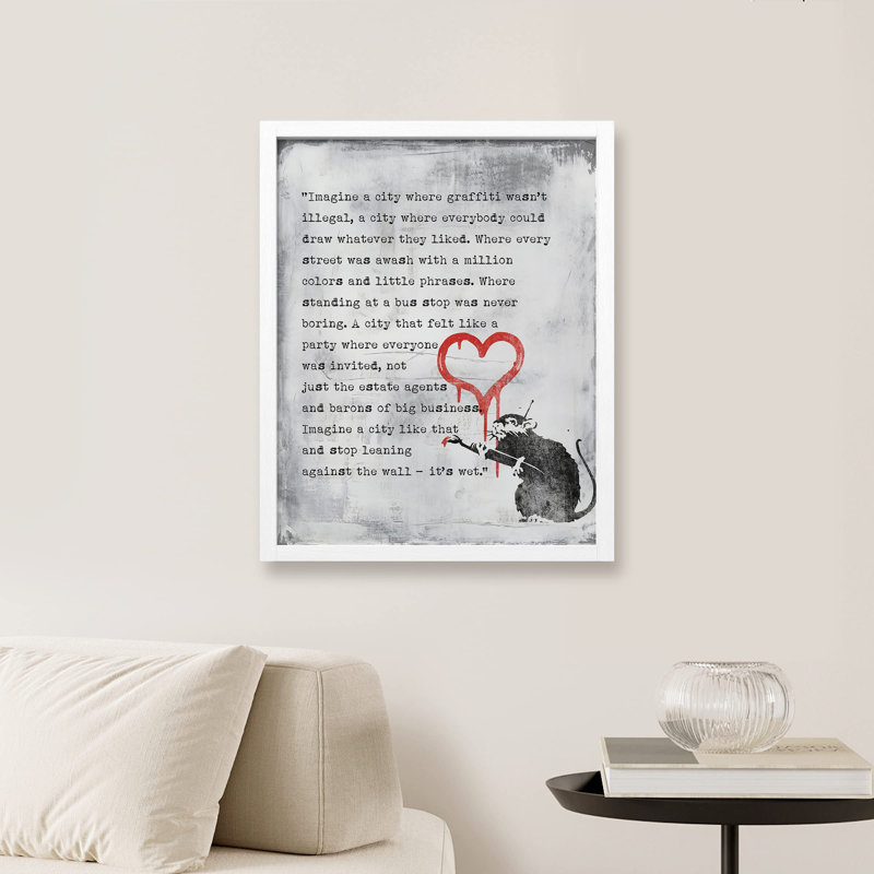 "Une souris écrivant un graffiti sur le mur, peinture acrylique rouge Banksy, décoration murale industrielle inspirante" sur papier