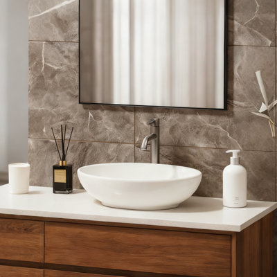 Eleen 16" X 13" X 5.5" White Oval Ceramic Countertop Bathroom Vanity Vessel Sink