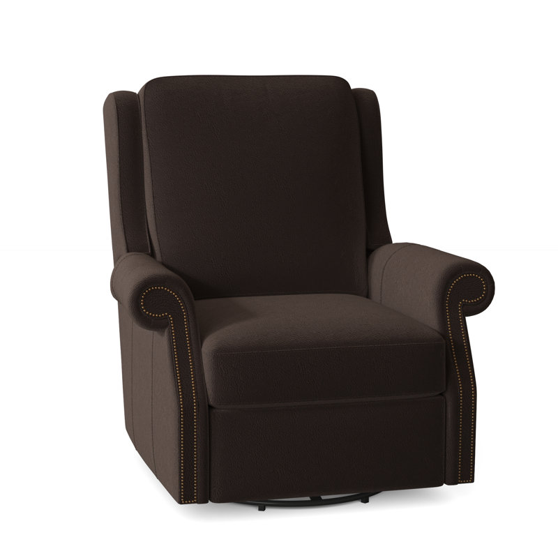 Barcelo Recliner, Corinthian Cherry Genuine Leather, Swivel Glider with Power Button, French Natural