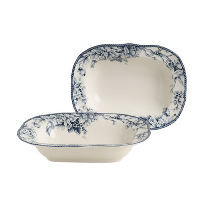 222 Fifth Adelaide Blue Oval Serving Bowls Set of 2, Porcelain Serving Bowls, 28 oz, Microwave & Dishwasher Safe