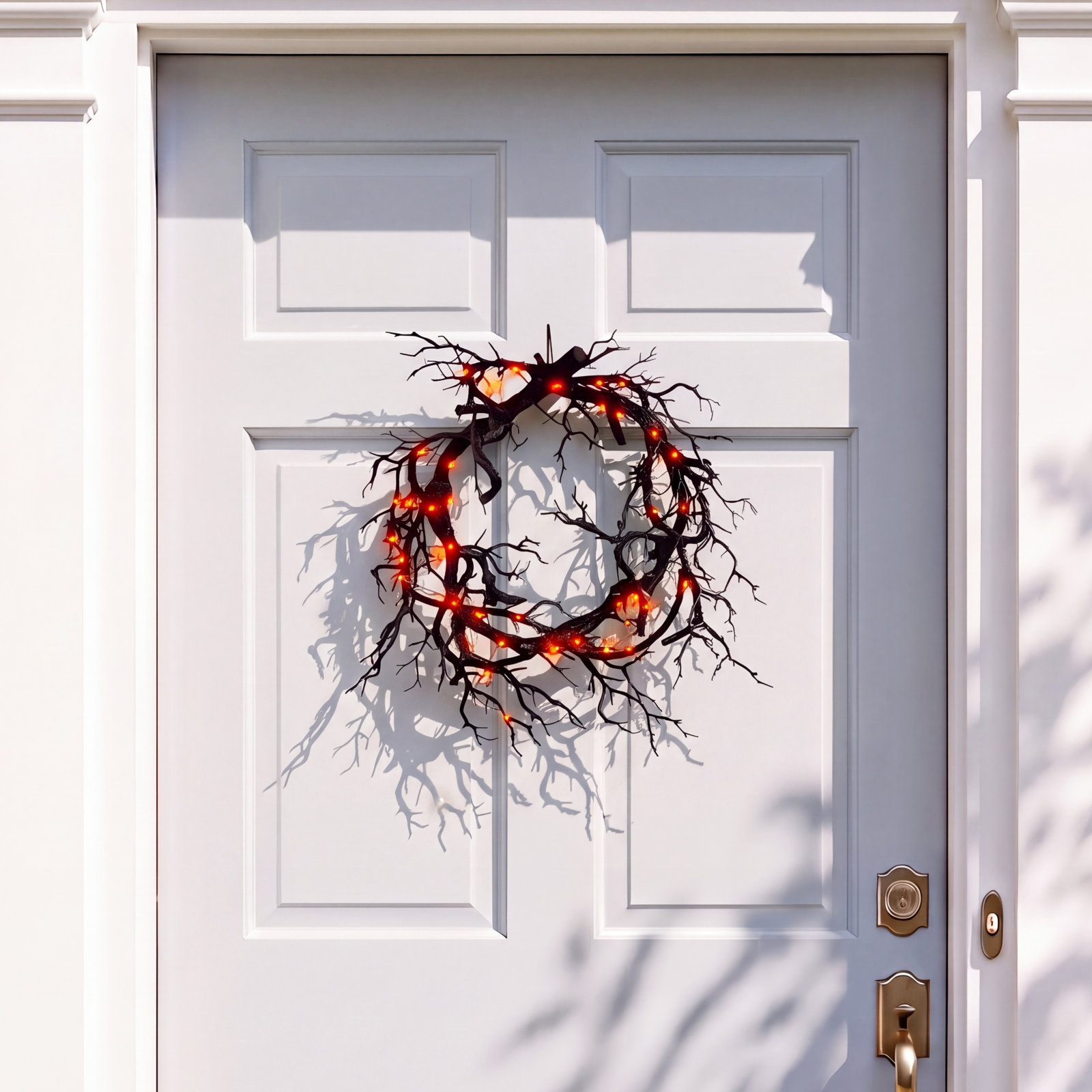 Halloween Black Branch Wreath Signs For Front Door With Lights,Handcrafted Halloween Horror Wreath For Indoor Outdoor Party Window Wall Decor Farmhouse Garland Yard (Black Branch)