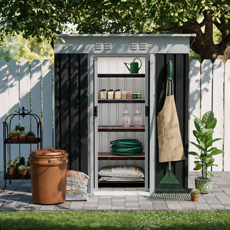 Metal Garden Shed with Sliding Door and Pent Roof