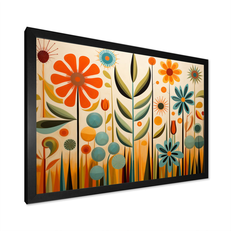 «Red Mid Century Mod Nature - Abstract Midcentury», reproduction d'art sur toile, H 24 po x l 32 po, Noir, Cadre photo unique