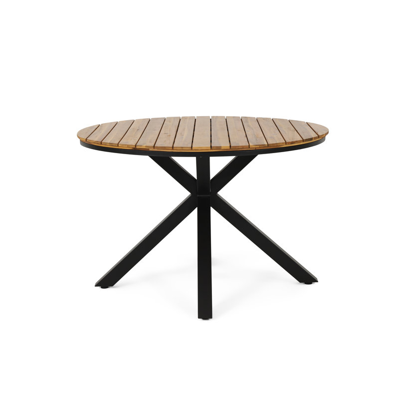 Table de salle à manger circulaire pour l'extérieur - Plateau en bois d'acacia avec structure en métal