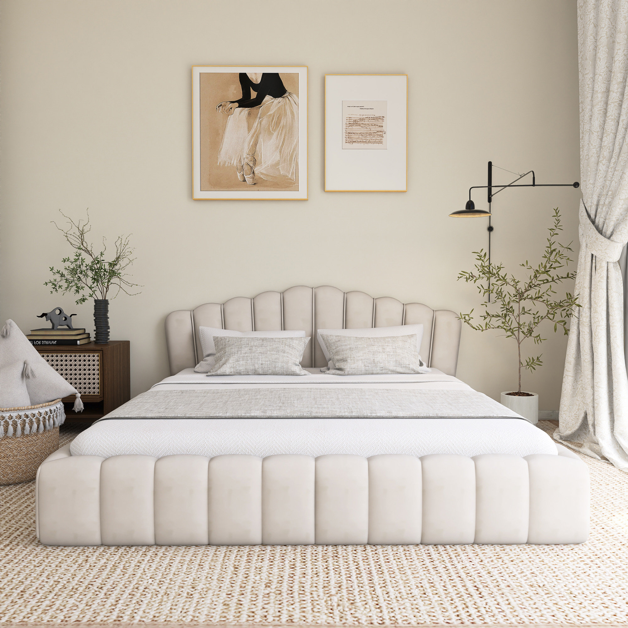 Lark Manor™ Upholstered Platform Bed With Shell-Shaped Headboard | Wayfair