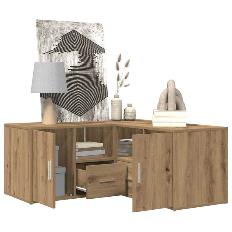 Unfinished TV Stand for TVs up to 70" with Fireplace Included, Artisan Oak