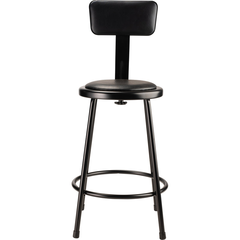 NPS® Heavy Duty Vinyl Padded Steel Stool With Backrest, Black, 24"