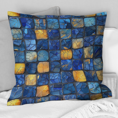 Carreaux de mosaïque moderne bleu et jaune I - Coussin décoratif moderne