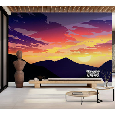 Premium Peel & Stick Wall Mural - Sunset Mountain Silhouette